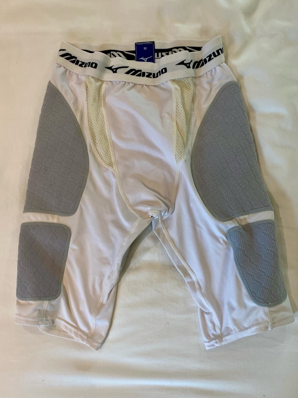 Mizuno White and Gray Athletic Compression Shorts with Branded Waistband